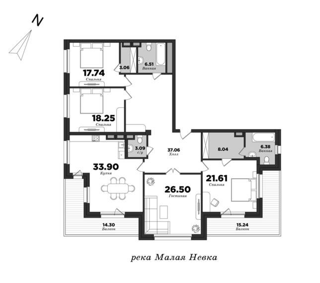 Krestovskiy De Luxe, Building 5, 4 bedrooms, 196.91 m² | planning of elite apartments in St. Petersburg | М16